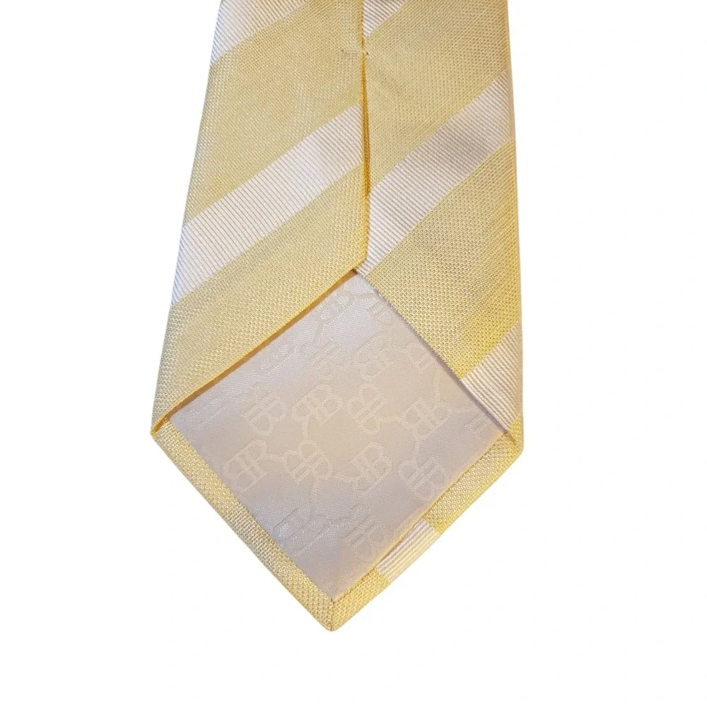 Banana Republic Means Linen‎ Tie Necktie Designer Luxury Yellow White Striped